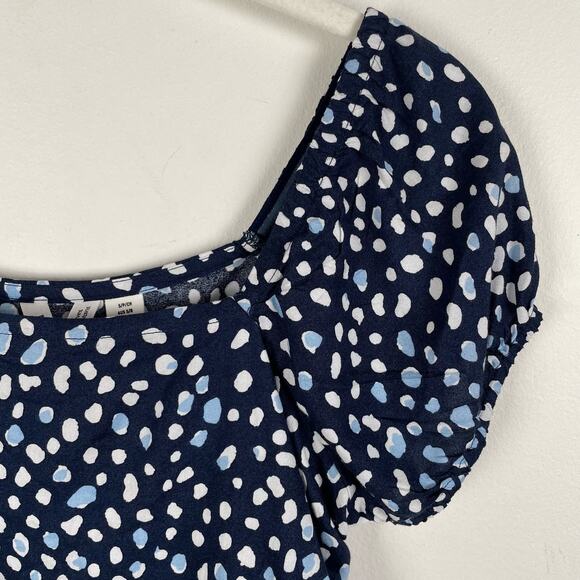 Roxy Dear Amor Dot Print Crop Top Blue White Size S Puff Sleeve Squareneck - Picture 4 of 10